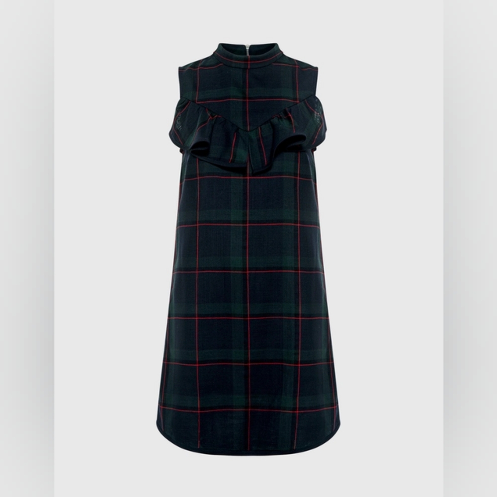99% Virgin Wool Plaid Ruffle Dress By Suno